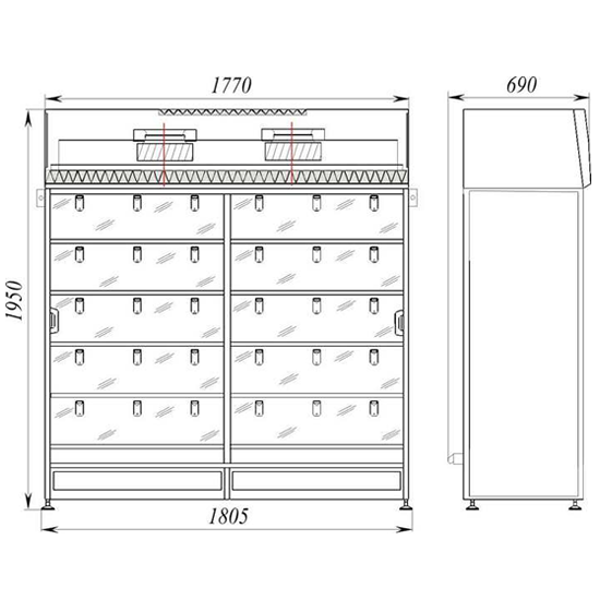 Габаритный чертеж шкафа для стерильного хранения БАВнп-01 ”Ламинар-С”